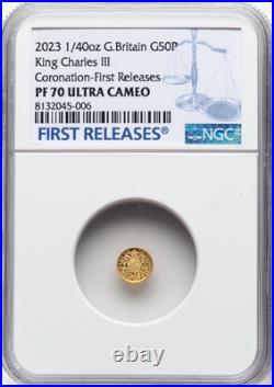 GOLD 1/40 Oz NGC PF70 2023 KING CHARLES III CORONATION G BRITAIN Fine 0.999 COIN