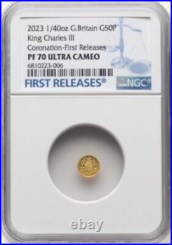 GOLD 1/40 Oz NGC PF70 2023 KING CHARLES III CORONATION G BRITAIN Fine 0.999 COIN
