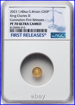 GOLD 1/40 Oz NGC PF70 2023 KING CHARLES III CORONATION G BRITAIN Fine 0.999 COIN