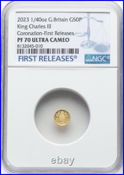 GOLD 1/40 Oz NGC PF70 2023 KING CHARLES III CORONATION G BRITAIN Fine 0.999 COIN