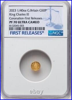 GOLD 1/40 Oz NGC PF70 2023 KING CHARLES III CORONATION G BRITAIN Fine 0.999 COIN