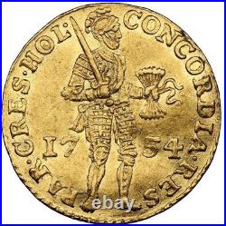 GOLD Netherland 1754 AD, Holland Ducat Netherlands Provincial Rare Coin, NGC AU