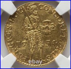 GOLD Netherland 1754 AD, Holland Ducat Netherlands Provincial Rare Coin, NGC AU