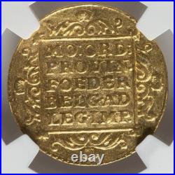 GOLD Netherland 1754 AD, Holland Ducat Netherlands Provincial Rare Coin, NGC AU