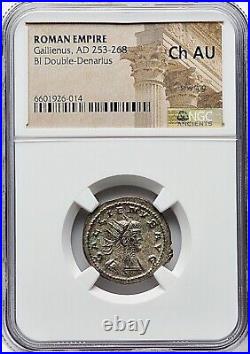 Gallienus 253-268 AD Rome Bi Double Denarius Roman Empire NGC Choice AU