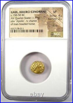 Gaul Aulerci Cenomani AV Quarter Stater Gold Apollo Coin 150 BC NGC VF