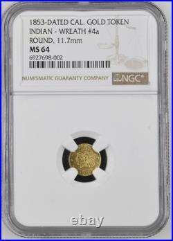 Gem BU 1853 California Fractional Gold, 11.7mm / NGC MS64 / R. 7 / Solid Gold
