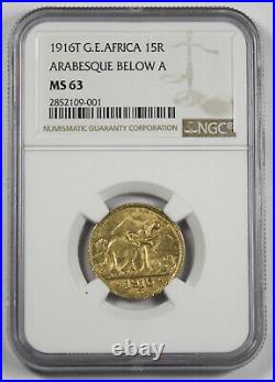 German East Africa 1916 T 15 Rupien Gold Coin NGC MS63 Arabesque Below A KM16.2
