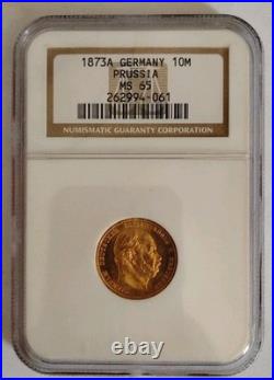 German Prussia 1873-A Gold 10 Mark NGC MS-65