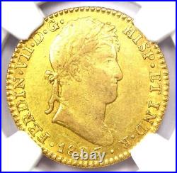 Gold 1825 Spain Ferdinand VII 2 Escudos Gold Coin 2E Certified NGC AU55