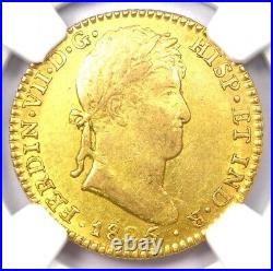 Gold 1825 Spain Ferdinand VII 2 Escudos Gold Coin 2E Certified NGC AU55