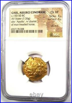 Gold Gaul Aulerci AV Stater Gold Apollo Coin 150-50 BC Certified NGC Choice VF
