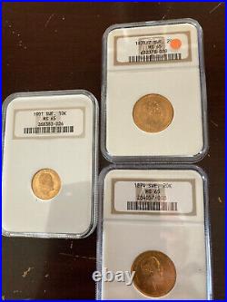Gold Sweden NGC MS65 Coins, 1878/7 20K, 1874 20K and 1901 10K