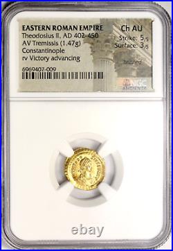 Gold Tremissis Coin Roman Empire Theodosius II AD 402-450 Certified NGC Ch AU