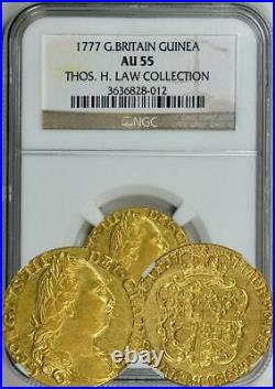 Great Britain 1777 George III Gold Guinea NGC AU-55, Ex Thos. H. Law collec