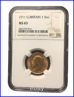 Great Britain 1911 Gold Sovereign NGC MS63