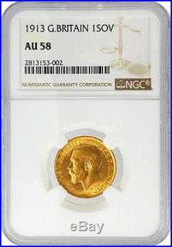 Great Britain 1913 George V One Sovereign NGC AU-58Genuine Gold