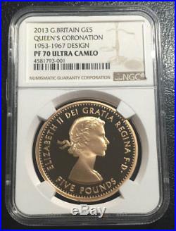 Great Britain 2013 Queen's Coronation Gold Five Pound 4 coins set ALL NGC PF70UC