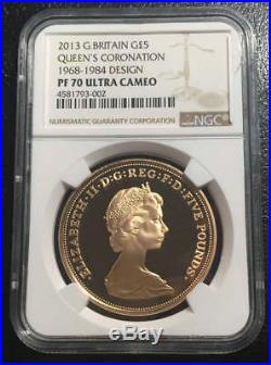 Great Britain 2013 Queen's Coronation Gold Five Pound 4 coins set ALL NGC PF70UC