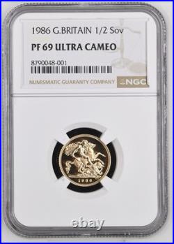 Great Britain UK 1986 1/2 Half Sovereign 0.1177 Oz AGW Gold Proof Coin NGC PF69