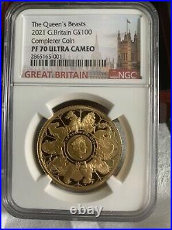 Great Britain UK 2021 £100 Queens Beasts COMPLETER 1 oz Gold Coin NGC 70
