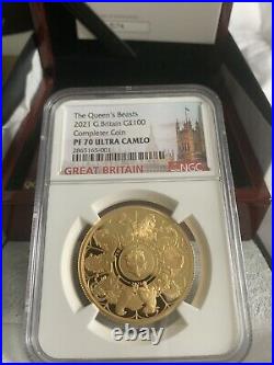 Great Britain UK 2021 £100 Queens Beasts COMPLETER 1 oz Gold Coin NGC 70