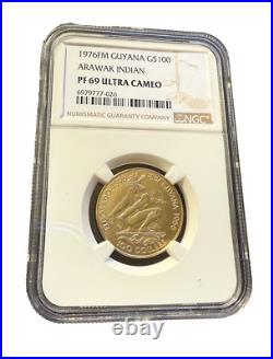 Guyana 1976 FM Gold $100 NGC PF69UC Arawak Indian