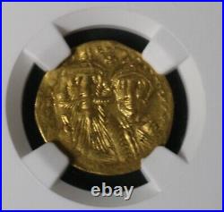 Heraclius with Her. Constantine AV Solidus Gold Coin 613-641 AD NGC AU