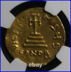 Heraclius with Her. Constantine AV Solidus Gold Coin 613-641 AD NGC AU