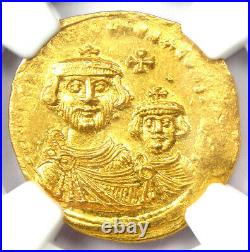 Heraclius with Her. Constantine AV Solidus Gold Coin 613-641 AD NGC MS (UNC)