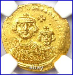 Heraclius with Her. Constantine AV Solidus Gold Coin 613-641 AD NGC MS (UNC)