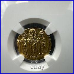 Heraclonas & Heraclius AV Solidus Gold Byzantine Coin 632-641 AU NGC Strike 5