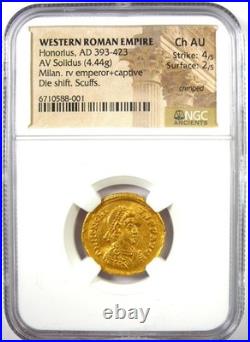 Honorius AV Solidus Gold Roman Coin 393-423 AD Certified NGC Choice AU