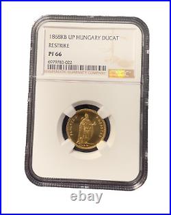 Hungary 1868 KB-UP Gold Ducat Restrike NGC PF66