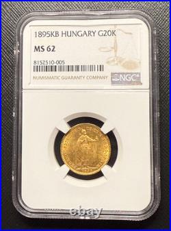 Hungary 1895 KB Gold 20 Corona NGC MS62