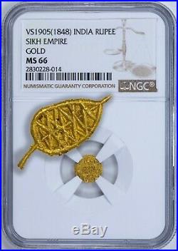 India Sikh Empire Diwan Mulraj Gold Emergency Rupee Multan VS1905 KM87 NGC MS66