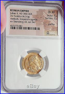 JULIAN II 361 AD Authentic Ancient Roman Pedigreed GOLD SOLIDUS Coin NGC Ch XF
