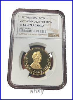Jordan 1977 Gold 25 Dinars NGC PF68UC 25th Anniversary of Reign
