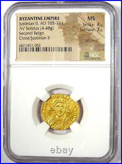 Justinian II Gold AV Solidus Jesus Christ Coin 705 AD Certified NGC MS (UNC)