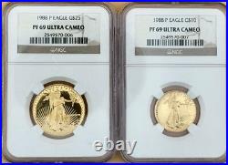 LOT OF TWO 1988-P $10 & $25 American Gold Eagle NGC PF69-RARE