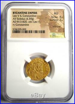 Leo V the Armenian and Constantine AV Solidus Gold Coin 813-820 AD NGC AU