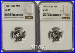 Lot of 2 1999 1/10 Oz $10 Platinum American Eagle Statue Liberty NGC MS69 P$10