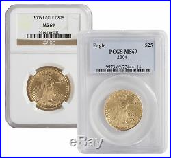 Lot of 2 $25 1/2oz American Gold Eagle MS69 PCGS or NGC (Random Date)