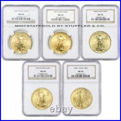 Lot of 5 $50 Gold Eagles NGC MS70 Gem 1oz US Eagle Bullion Coins Random Year