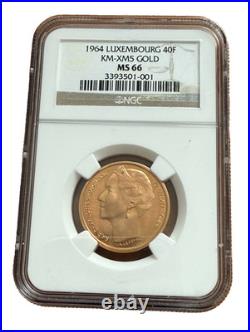 Luxembourg 1964 Gold 40 Francs NGC MS66 Duchess Charlotte