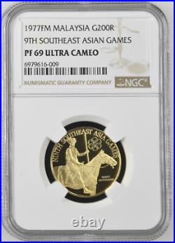 MALAYSIA 1977 FM 200 Ringgit 7.2g Gold Proof Coin NGC PF69 Southeast Asian Games MALAYSIA 1977 FM 200 Ringgit 7.2g Gold Proof Coin NGC PF69 Southeast Asian Games