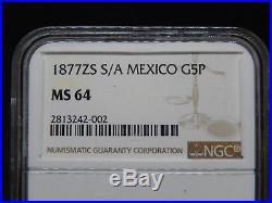 MEXICO GOLD COIN BU 5 PESOS 1877 Zs S/A NGC CERTIFIED MS64 KM412.7 BALANCE SCALE