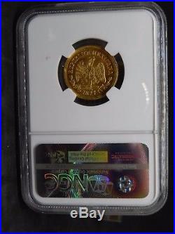 MEXICO GOLD COIN BU 5 PESOS 1877 Zs S/A NGC CERTIFIED MS64 KM412.7 BALANCE SCALE