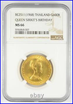 MS66 BE2511 (1968) Thailand 600 Baht Gold Coin Queen Sirikits Birthday NGC 3020
