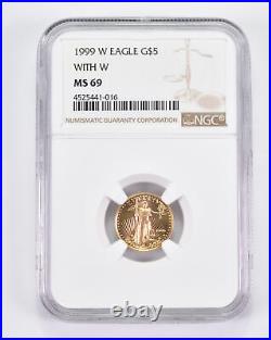MS69 1999-W $5 American Gold Half Eagle With W Graded NGC 8723